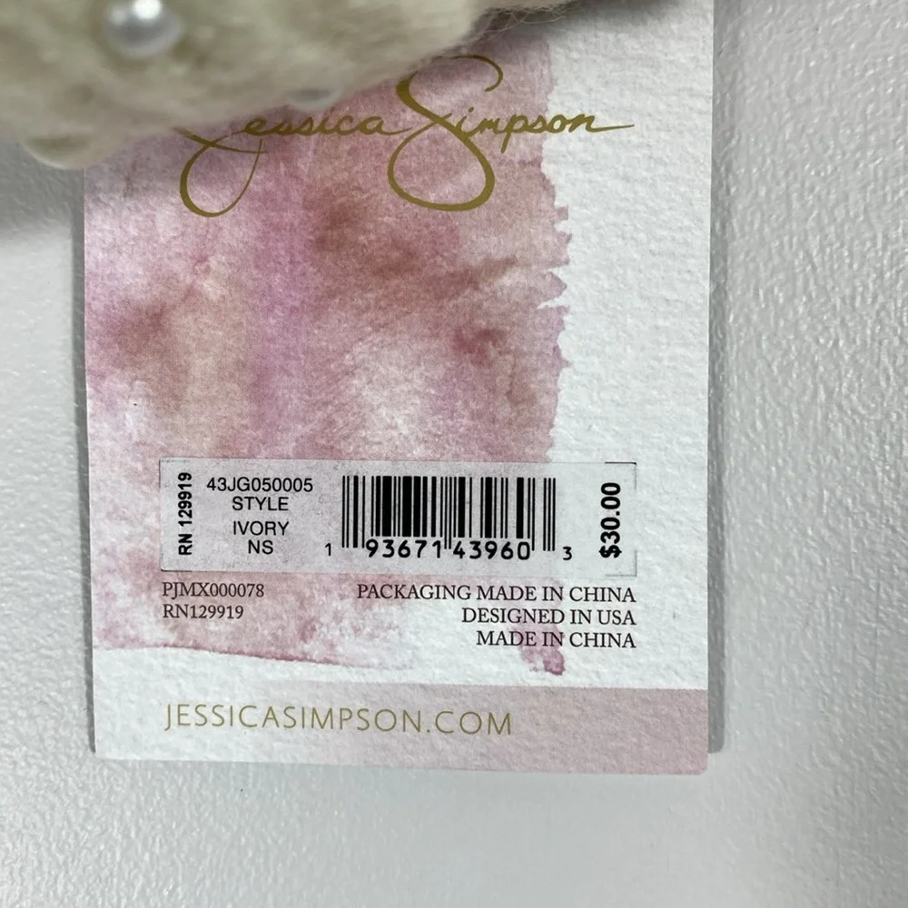 🌸 Jessica Simpson Cozy Knit Cuffed Cream Beanie with Pearls